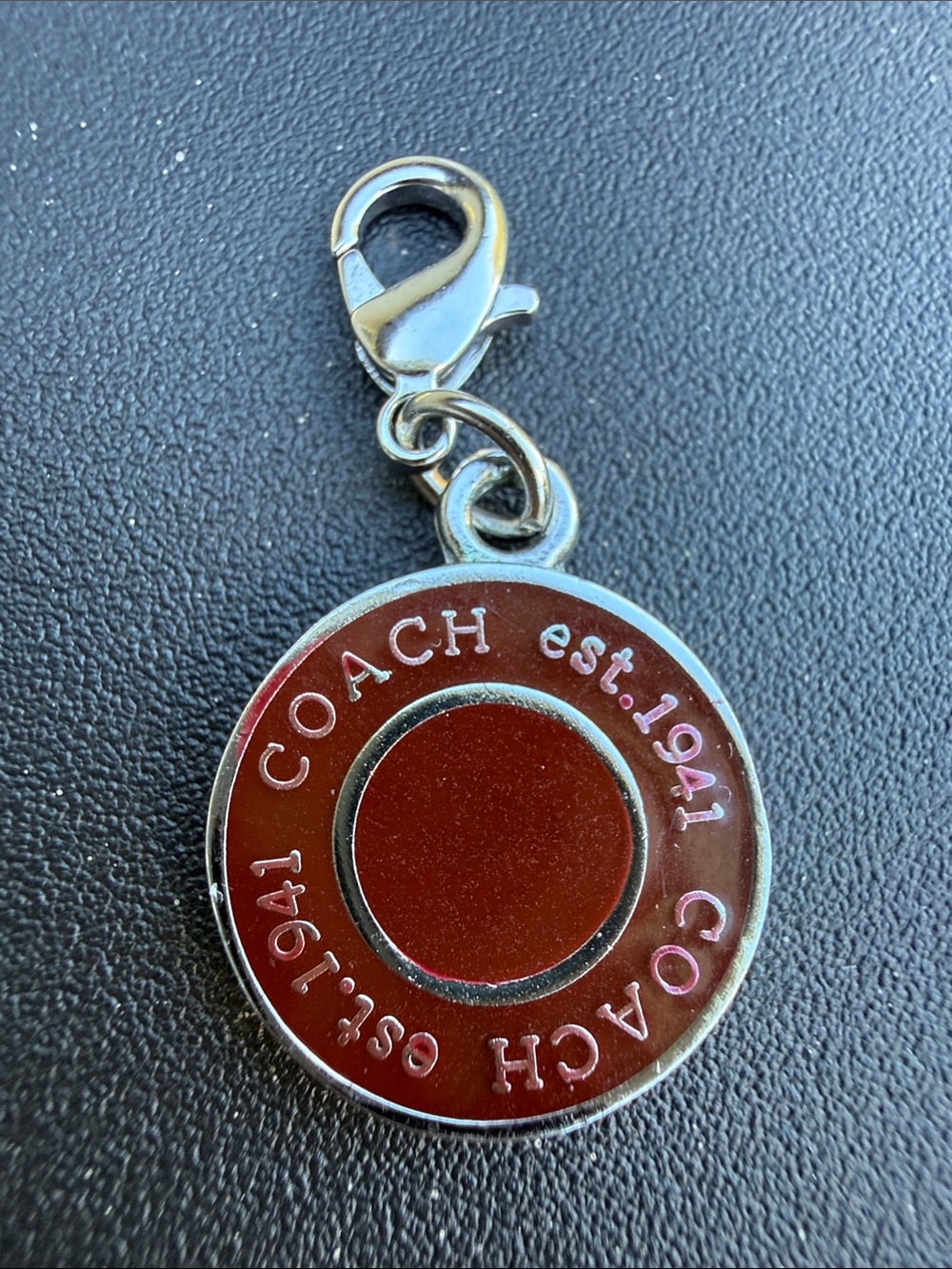 COACH Red Enamel Round Logo Charm with Silver Hardware